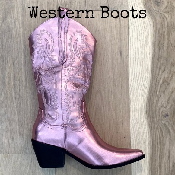 Unbranded Shoes - NWOT Women's Pink Metallic Cowboy Mid-Calf Boots